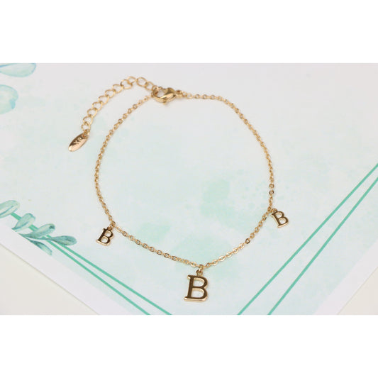 Elegant Rose Gold Bracelet with Letter B Charms, Adjustable Size, XPBL0655 (2066-4)