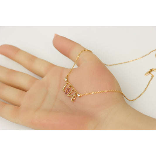 Dainty Rose Gold LOVE Pendant Necklace with Adjustable Chain, XPNL0203 (2021-3)