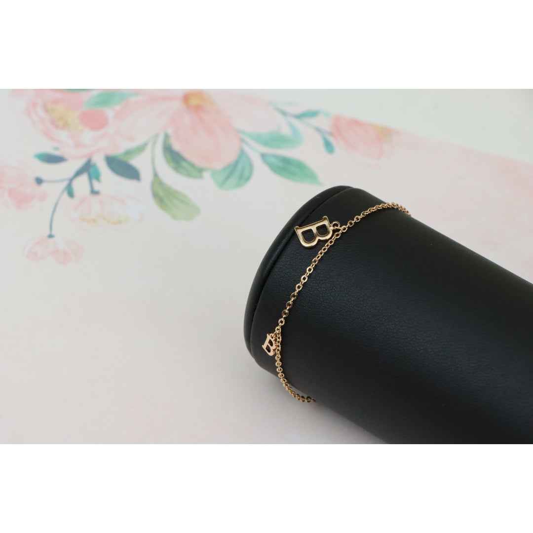 Elegant Rose Gold Bracelet with Letter B Charms, Adjustable Size, XPBL0655 (2066-4)