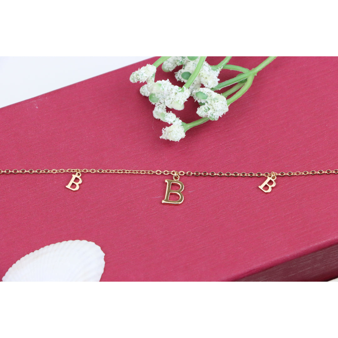 Elegant Rose Gold Bracelet with Letter B Charms, Adjustable Size, XPBL0655 (2066-4)