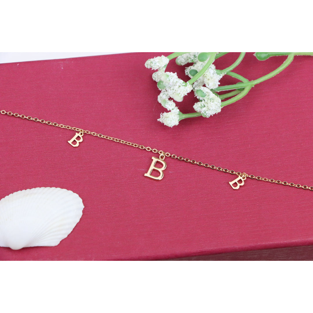 Elegant Rose Gold Bracelet with Letter B Charms, Adjustable Size, XPBL0655 (2066-4)