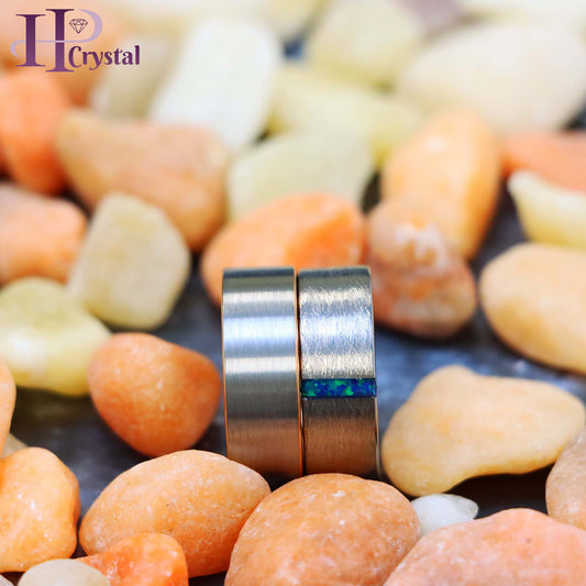 Ice Finish Center with Synthetic Lime Green Opal Bar Inlay Tungsten Ring Pipe-Cut Rose Gold IP Plated Inside & White Plated Brushed Center Tungsten Ring