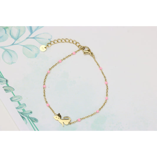 Elegant Yellow Bracelet with Cute Cat Charm and Pink Bead Details, XPBL0656 (2066-5)
