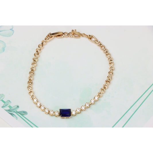Elegant Rose Gold Bracelet with Blue Center Stone and Crystal Accents, XPBL0657 (2066-6)