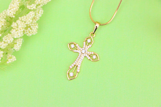 Rose Gold Cross Pendant with CZ Accents in Elegant Filigree Design, XPPT1817 (2153-5)
