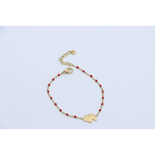 Elegant Yellow Bracelet with Elephant Charm and Red Beaded Chain, XPBL0658 (2066-7)
