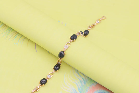 Black Stone Rose Gold Bracelet with Sparkling Accents, XPBL1017 (2102-6)