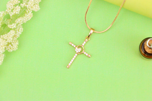 Rose Gold Cross Pendant with Heart Accent and Sparkling CZ Stones, XPPT1818 (2153-6)