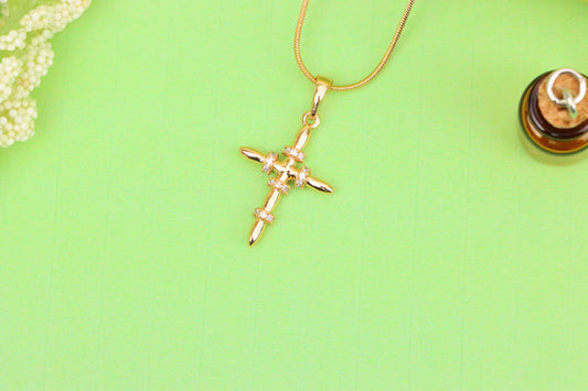 Rose Gold Cross Pendant with CZ Ring Accents in Modern Sleek Style, XPPT1819 (2153-7)