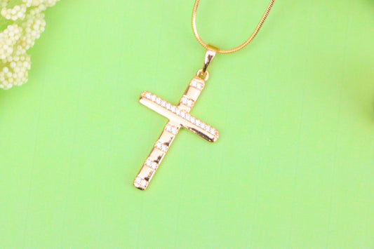 Rose Gold Cross Pendant with CZ Stripes in Geometric Modern Design, XPPT1821 (2153-9)