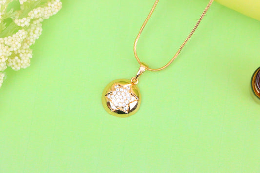 Rose Gold Round Pendant with CZ Starburst – Dainty Modern Accent, XPPT1822 (2153-10)