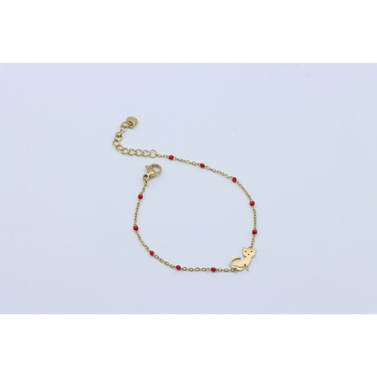 Charming Gold Plated Yellow Cat Bracelet with Red Beads, XPBL0663 (2067-2)