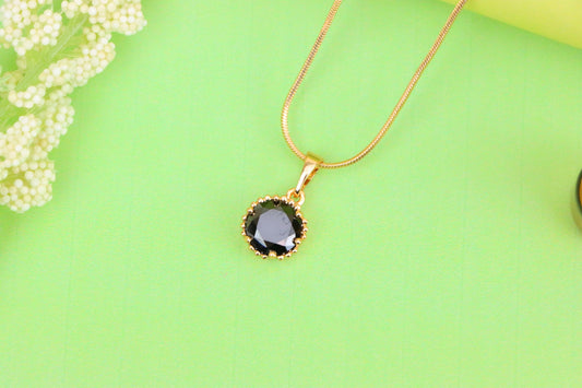Rose Gold Round Pendant with Black Stone – Petite Chic Statement, XPPT1823 (2154-1)