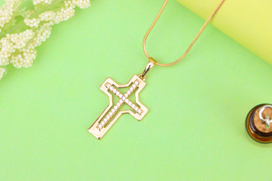 Rose Gold Cross Pendant with CZ Inlay – Classic Polished Design, XPPT1825 (2154-3)