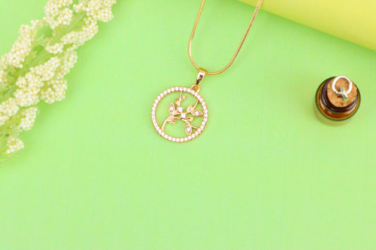 Rose Gold Tree of Life Pendant with CZ Circle – Symbolic Nature Design, XPPT1827 (2154-5)