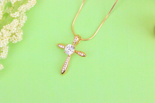 Elegant Cross Pendant with Center Solitaire in Rose Gold Finish, XPPT1828 (2154-6)