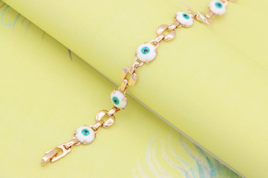 Turquoise Evil Eye Rose Gold Bracelet with Glossy Gold Accents, XPBL1026 (2103-5)