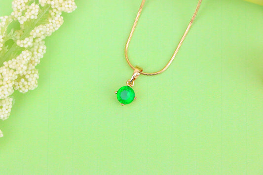Elegant Green Round Pendant in Gold Plating Minimal Charm, XPPT1831 (2154-8)