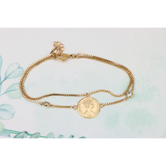 Vintage Coin Charm Rose Gold Bracelet with Dual Chain Design, XPBL0673 (2068-2)
