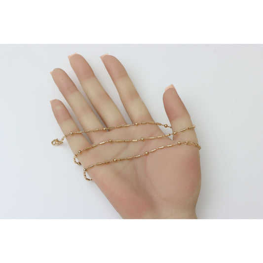 Rose Gold Beaded Chain Necklace with Elegant Textured Detailing, XPNL0217 (2022-7)