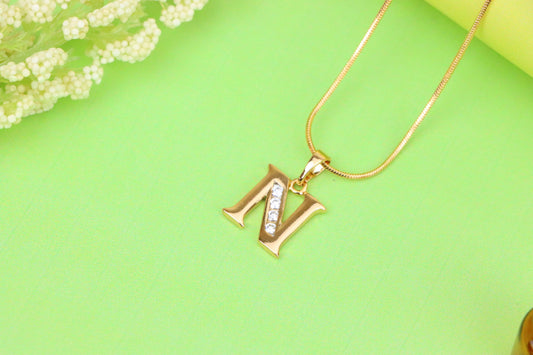 Rose Gold Letter N Pendant with Crystals – 18K Gold Plated Charm, XPPT1363 (2132-9)