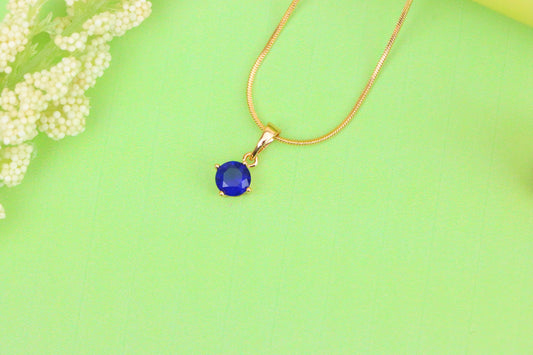 Classic Blue Round Pendant in Gold Plating Dainty Accent, XPPT1832 (2154-8)