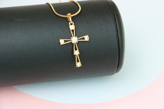 Elegant Rose Gold Cross Pendant with Sparkling Center Stone, XPPT1833 (2154-9)