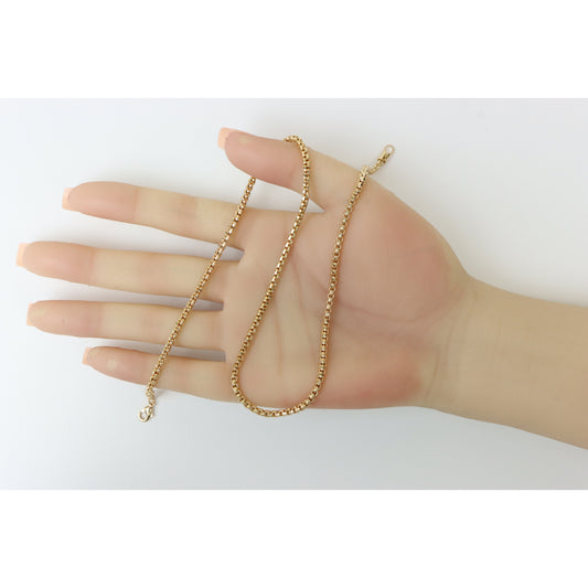 Elegant Rose Gold Plated Brass Box Chain Necklace, XPNL0219 (2022-9)