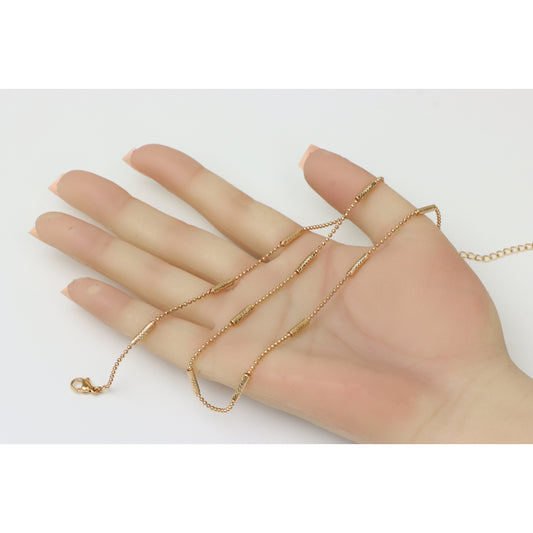 Rose Gold Beaded Chain Necklace with Textured Tubes, XPNL0220 (2022-10)