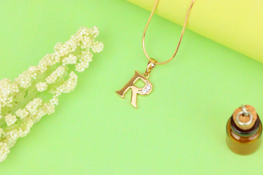 Rose Gold Letter R Pendant with Crystal Accent – 18K Gold Plated, XPPT1367 (2132-9)