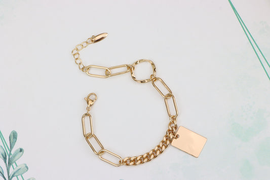 Chunky Rose Gold Bracelet with Paperclip and Square Tag Charm, XPBL1078 (2108-7)