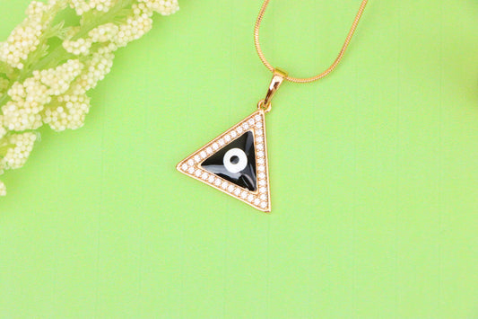 Triangle Evil Eye Pendant in Rose Gold Finish with Crystal Border, XPPT1837 (2155-3)