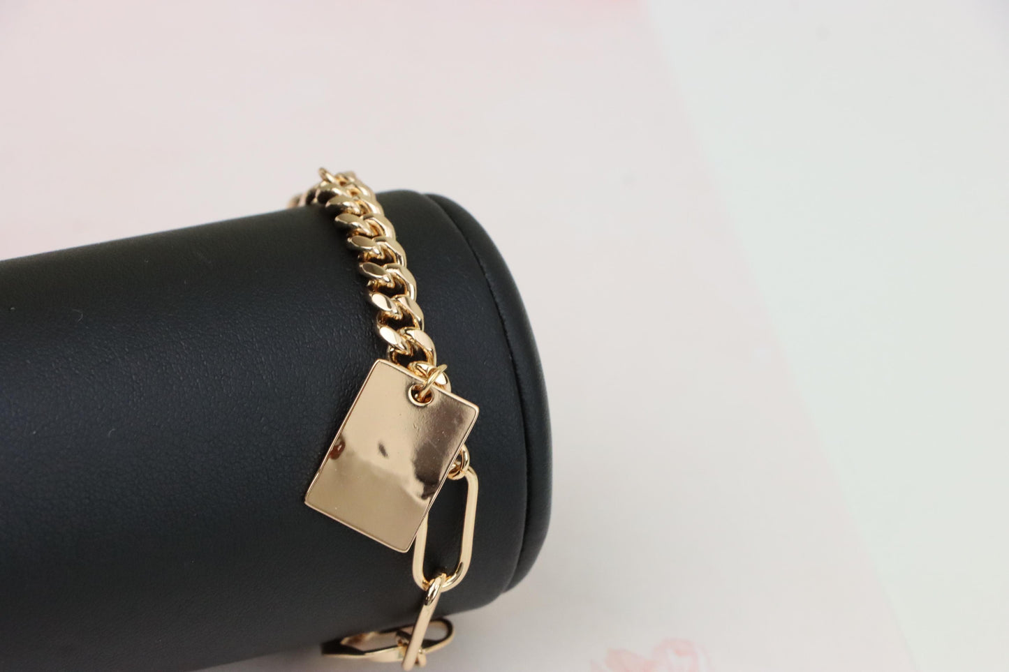 Chunky Rose Gold Bracelet with Paperclip and Square Tag Charm, XPBL1078 (2108-7)