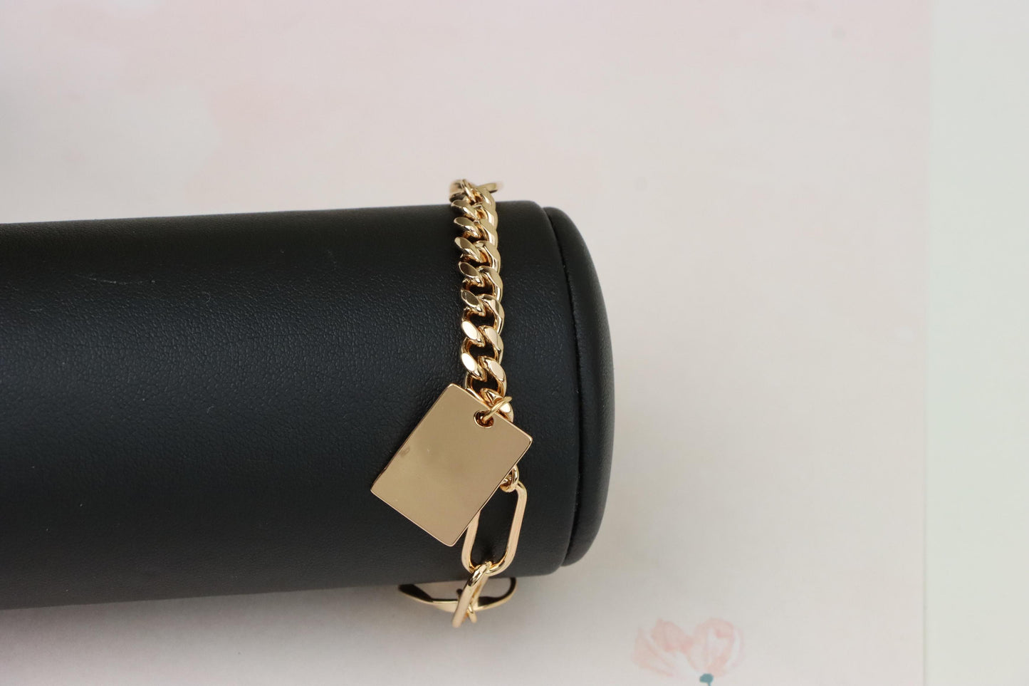 Chunky Rose Gold Bracelet with Paperclip and Square Tag Charm, XPBL1078 (2108-7)