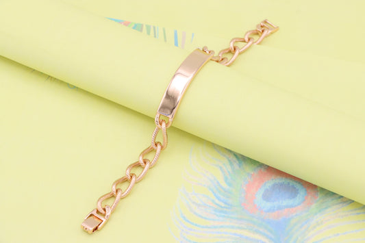 Bold Link Rose Gold Bracelet with Sleek Polished Plate Accent, XPBL1079 (2018-8)