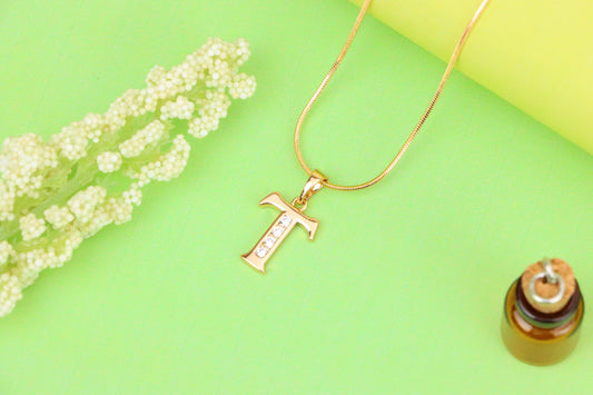 Rose Gold Initial T Pendant with Crystals – Elegant Brass Jewelry, XPPT1369 (2132-9)