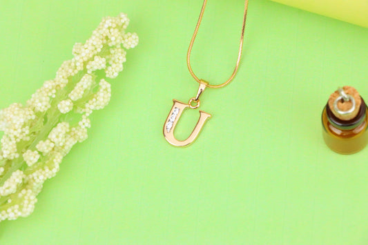 Rose Gold Initial U Pendant with Crystals – Elegant Letter Jewelry, XPPT1370 (2132-9)