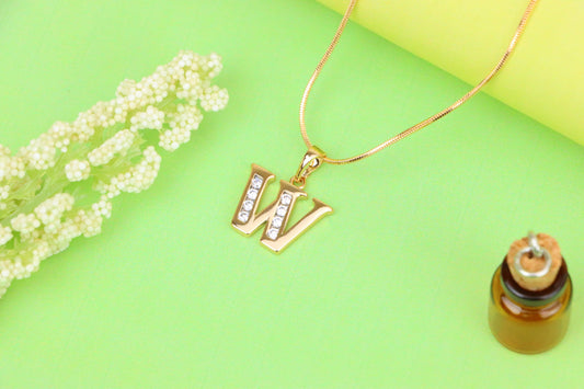 Rose Gold Letter W Pendant with Crystals – Elegant Personalized Charm,XPPT1372 (2132-9)