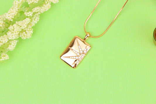 Rose Gold Rectangle Pendant with Starburst CZ Design, XPPT1842 (2155-8)