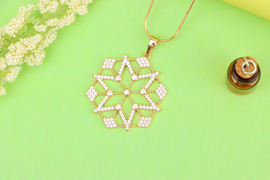 Large Rose Gold Geometric CZ Pendant with Star Pattern Design, XPPT1843 (2055-9)