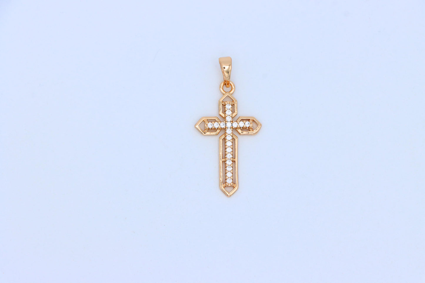 Rose Gold Cross Pendant with CZ Stones and Pointed Edges Design, XPPT1845 (2156-1)