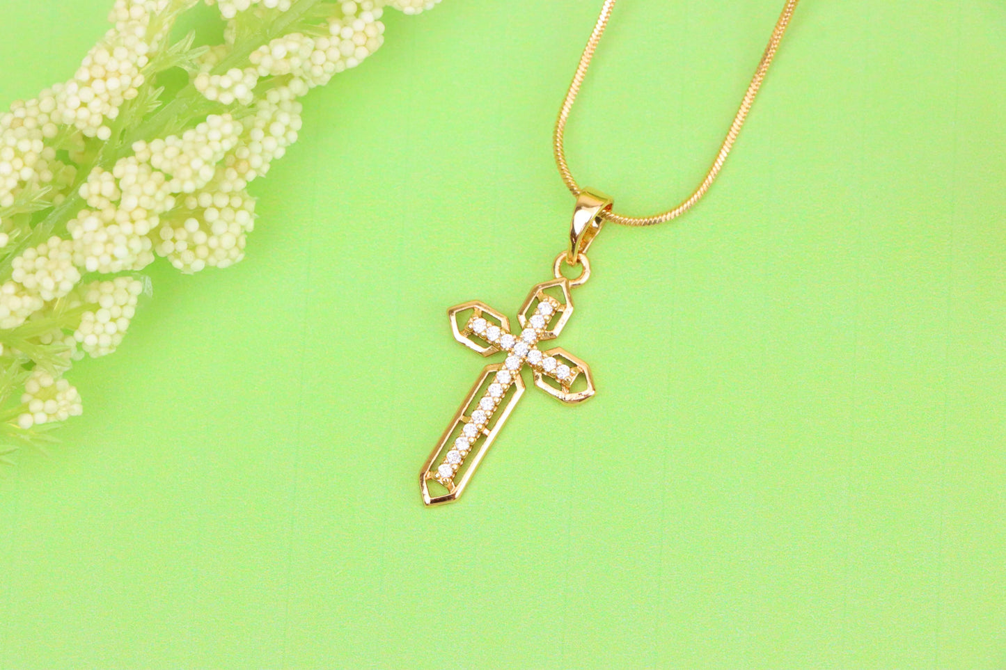 Rose Gold Cross Pendant with CZ Stones and Pointed Edges Design, XPPT1845 (2156-1)