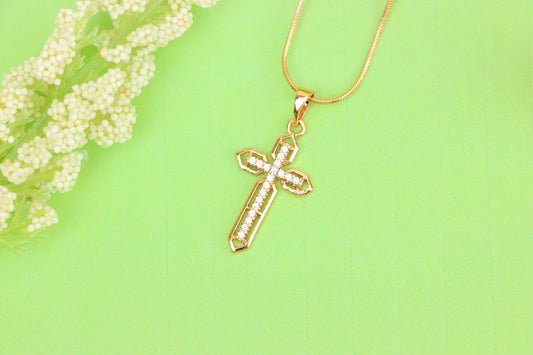Rose Gold Cross Pendant with CZ Stones and Pointed Edges Design, XPPT1845 (2156-1)