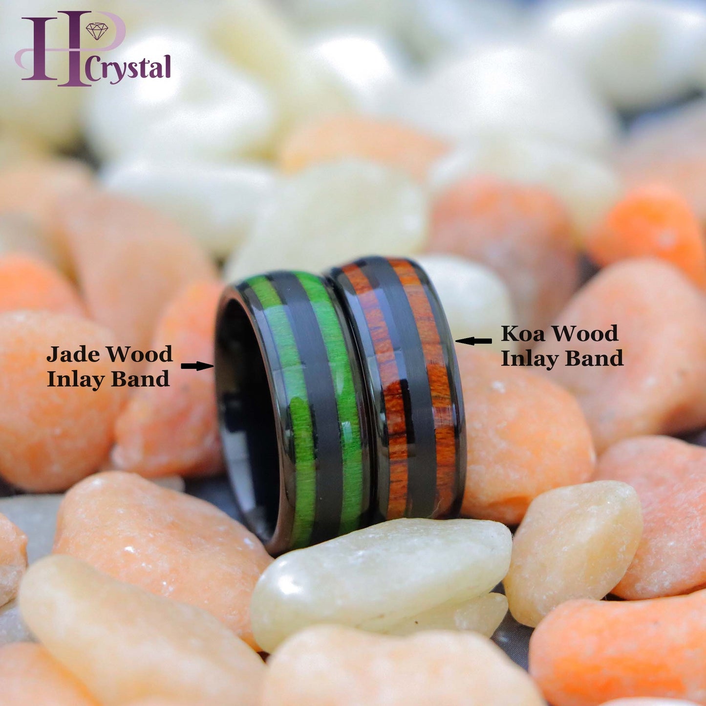 Tungsten Ring Black IP & Koa Wood Inlay / Jade Wood Inlay