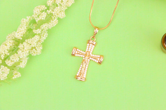 Rose Gold Crucifix Pendant with CZ Accents and Rounded Arms Design, XPPT1846 (2156-2)