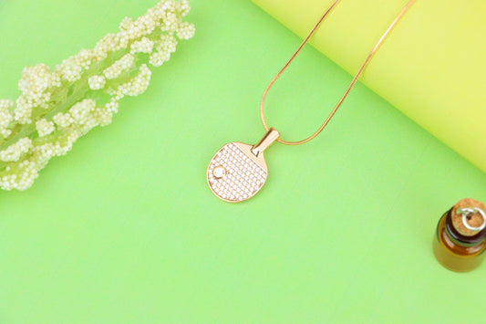 Rose Gold Table Tennis Racket Pendant with Sparkling CZ Detailing, XPPT1376 (2132-10)