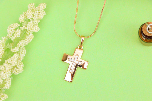 Rose Gold Cross Pendant with Inset CZ Accents in Glossy Finish, XPPT1847 (2156-3)