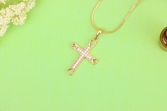 Elegant Rose Gold Cross Pendant with CZ Stones and Cutout Design, XPPT1848 (2156-4)