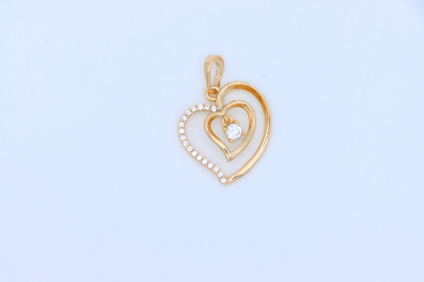 Elegant Rose Gold Double Heart Pendant with Dangling CZ Stone, XPPT1378 (2133-2)