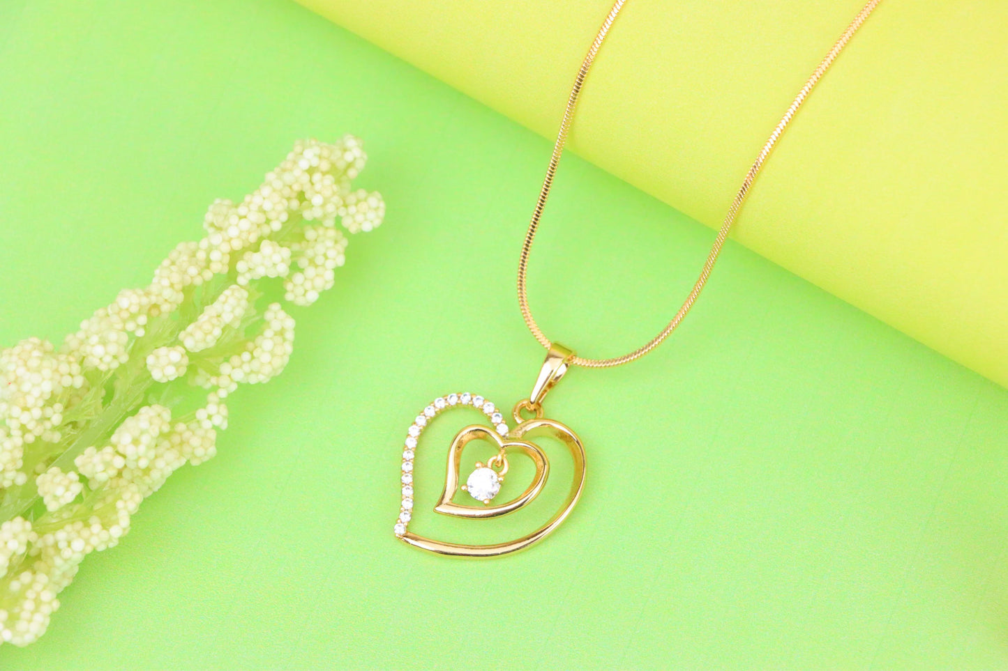 Elegant Rose Gold Double Heart Pendant with Dangling CZ Stone, XPPT1378 (2133-2)